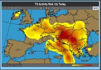Weiten Teilen Europas drohen am Freitag 8. Juni 2018 heftige Gewitter. Flugreisende müssen mit Behinderungen rechnen. © Eurocontrol Eurocontrol-Gewitterrisiko-Europa