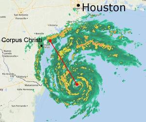 Erste Ausläufer von Hurrikan Harvey treffen bereits jetzt auf Land. Der Sturm selbst soll Samstagvormittag als Hurrikan der Stufe 3 die Küste erreichen. © Weather Underground (wunderground.com) Hurrikan Harvey 2017 Radar