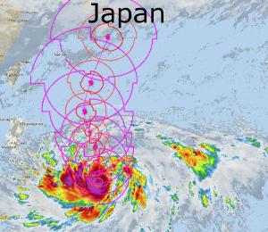 Der gewaltige Tropensturm Lan soll binnen 48 Stunden zum Super-Taifun werden und Kurs auf Japan nehmen. © Wunderground.com/CHECK24 Taifun Lan Japan
