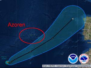 Tropensturm Ophelia soll am Donnerstag zum Hurrikan werden und auf dem Weg zum europäischen Festland die Azoren streifen. © NHC/NOAA Hurrikan Ophelia