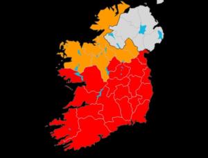 Der irische Wetterdienst hat die Warnstufe Rot für das ganze Land ausgelöst. Grafik: Met Éireann Sturm Emma Irland Warnstufe (Met Eireann)