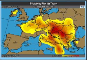 Weiten Teilen Europas drohen am Freitag 8. Juni 2018 heftige Gewitter. Flugreisende müssen mit Behinderungen rechnen. © Eurocontrol Eurocontrol-Gewitterrisiko-Europa