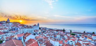 Stadt, Häuser, Ausblick Lissabon