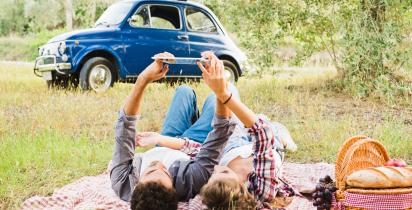 Auto, Wiese, Natur, Mensch, Paar, Picknick