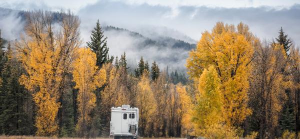 Wohnmobil, Roadtrip, Straße, Herbst