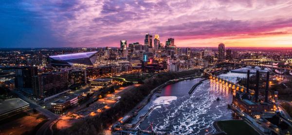 Minneapolis, Skyline, Fluss, Damm, Dämmerung Minneapolis