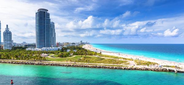 Stadtstrand, Hochhäuser, Florida Miami