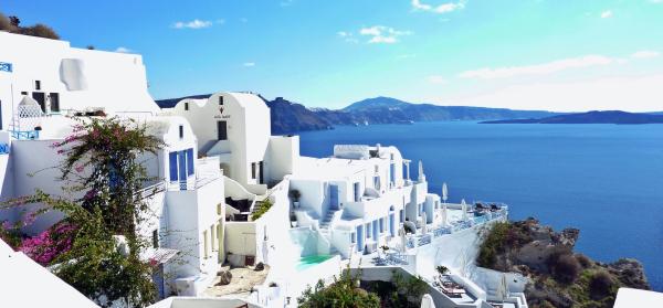 Erholungsurlaub, Meer, Berge Santorin