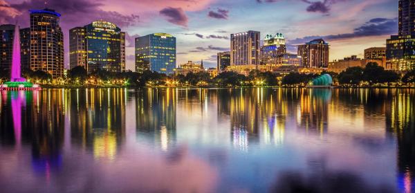 Abend, Skyline, Stadt Orlando