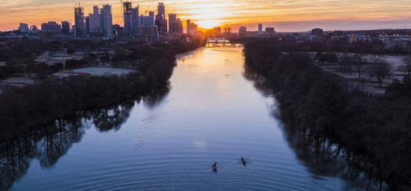 Skyline, Abend, Fluss, Kanu Austin