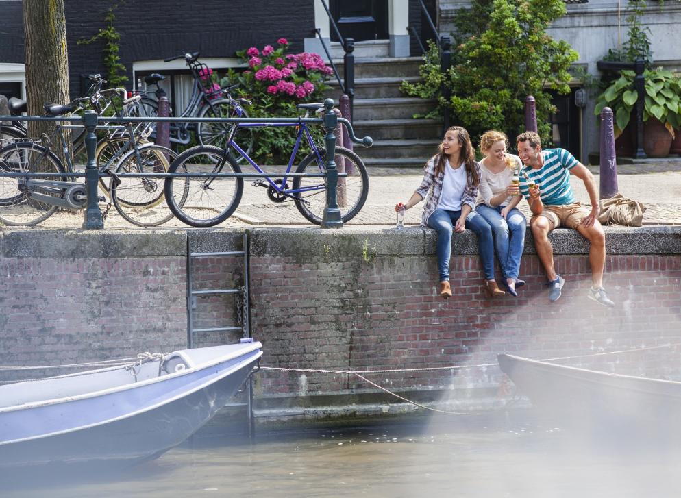 Bier, Freunde, Gracht, Kanal, Fahrrad, Menschen Amsterdam